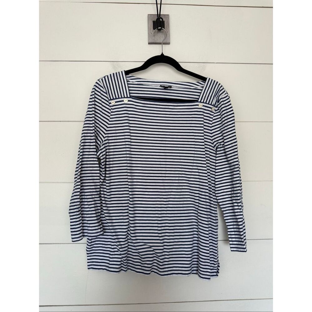 Talbots Women’s Large Navy Blue White Square Neck Top Blouse